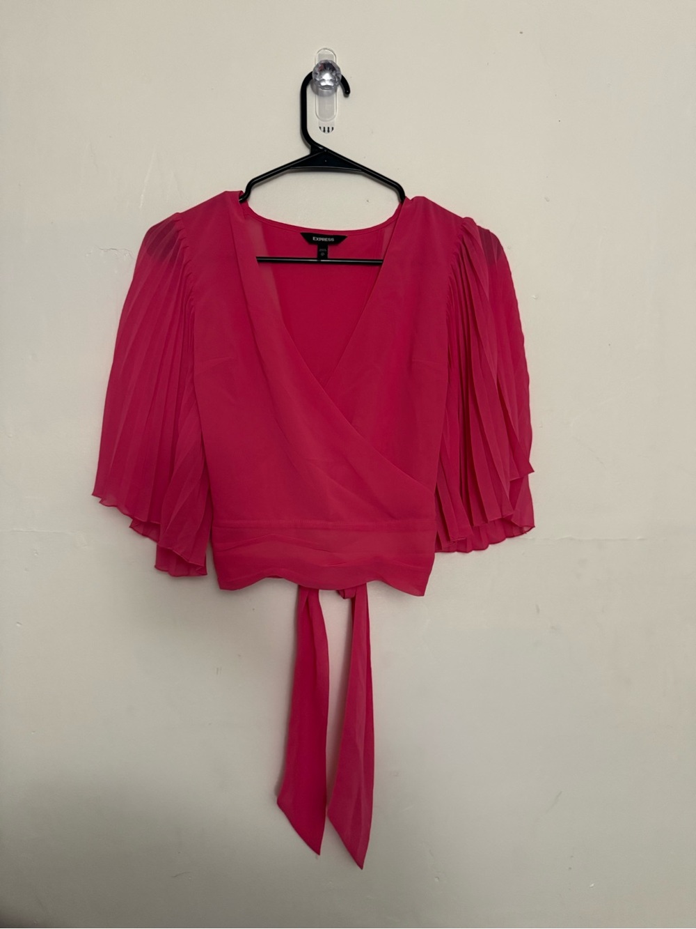 Express Women's Bright Pink Pleated Sleeve Wrap Blouse